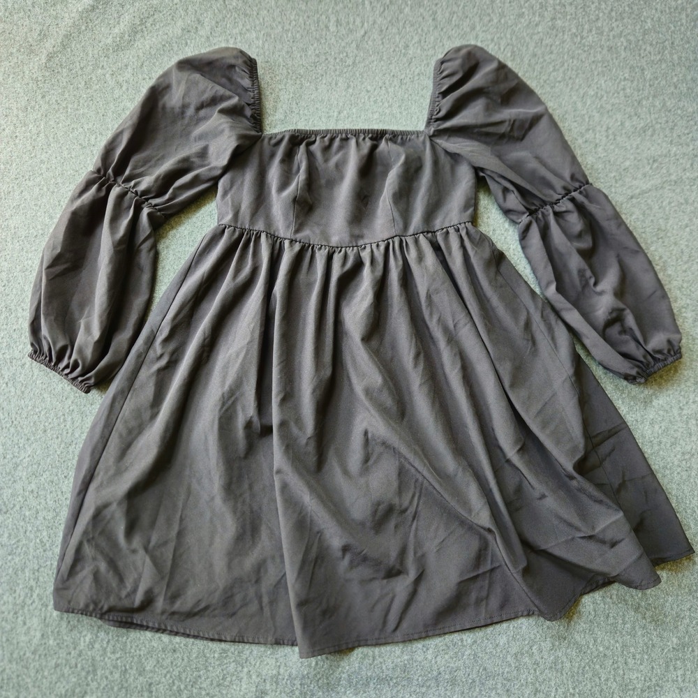 Black Puff Sleeve Square Neck‎ Smocked Back Tiered Dress Size XL Milkmaid Date